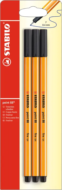 Fineliner Point 88 Svart 3-pack STABILO