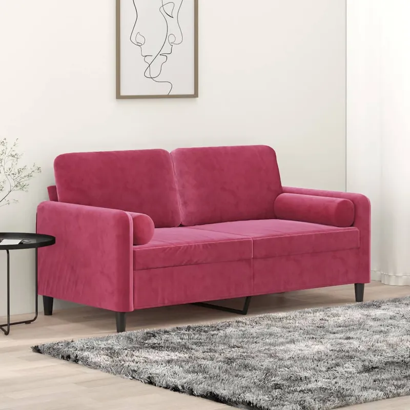 vidaXL 2-sitssoffa med prydnadskuddar vinröd 140 cm sammet (#8521)
