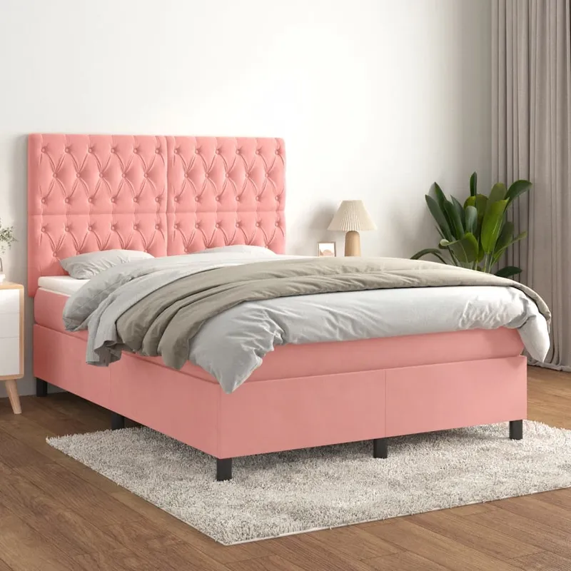 vidaXL Ramsäng med madrass rosa 140×200 cm sammet (#8745)