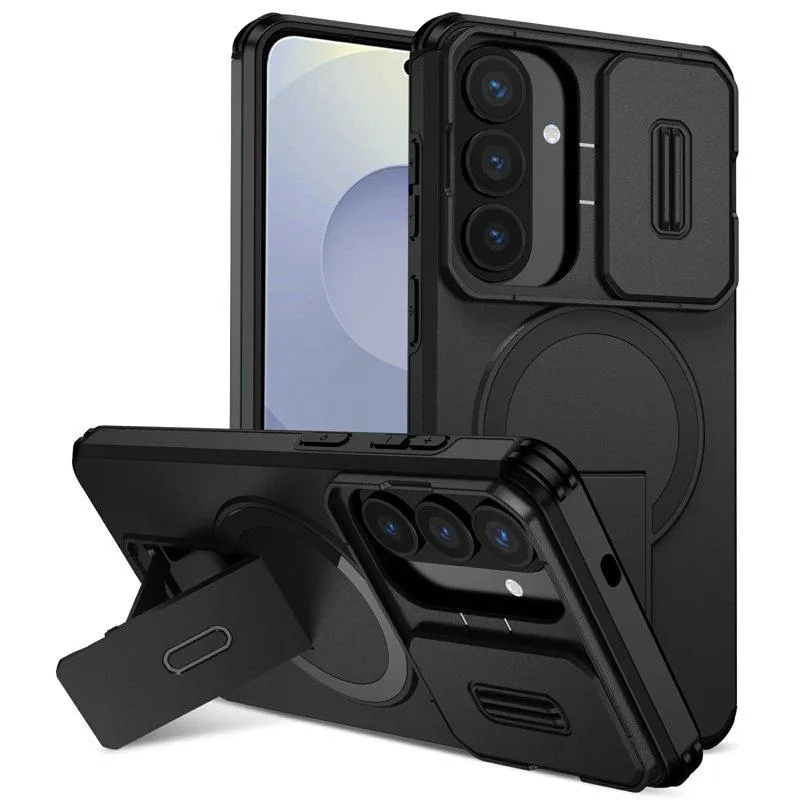 Mobilskal för Samsung Galaxy S26 Plus Magnetiskt Kickstand PC + TPU – Svart (#6967)