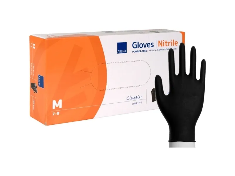 ABENA Nitrilhandske Puderfri Svart M 100-pack