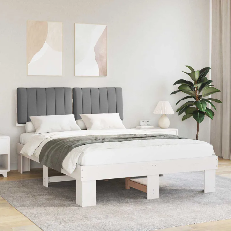 vidaXL Sängram med Klädd Huvudgavel Ljusgrå 140 x 200 cm Massiv furu (#5141)