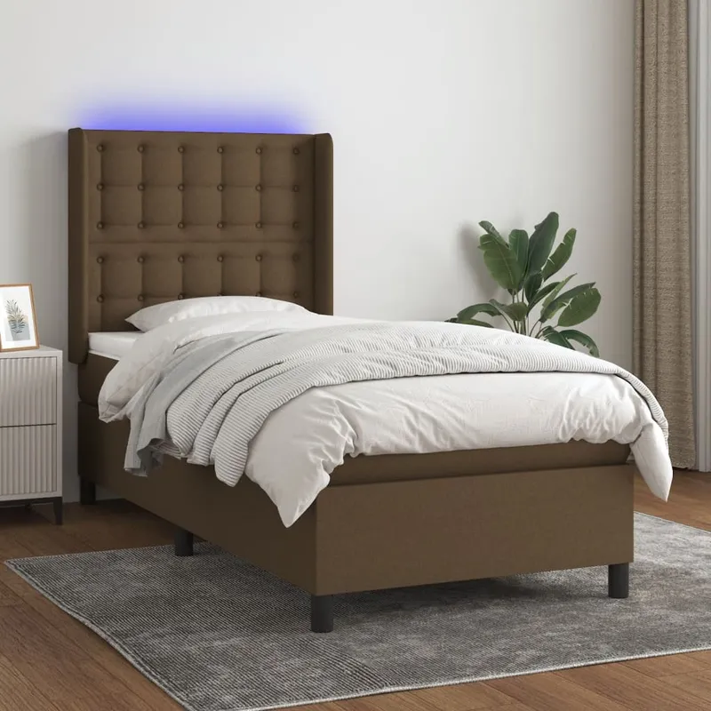 vidaXL Ramsäng med madrass & LED mörkbrun 90×200 cm tyg