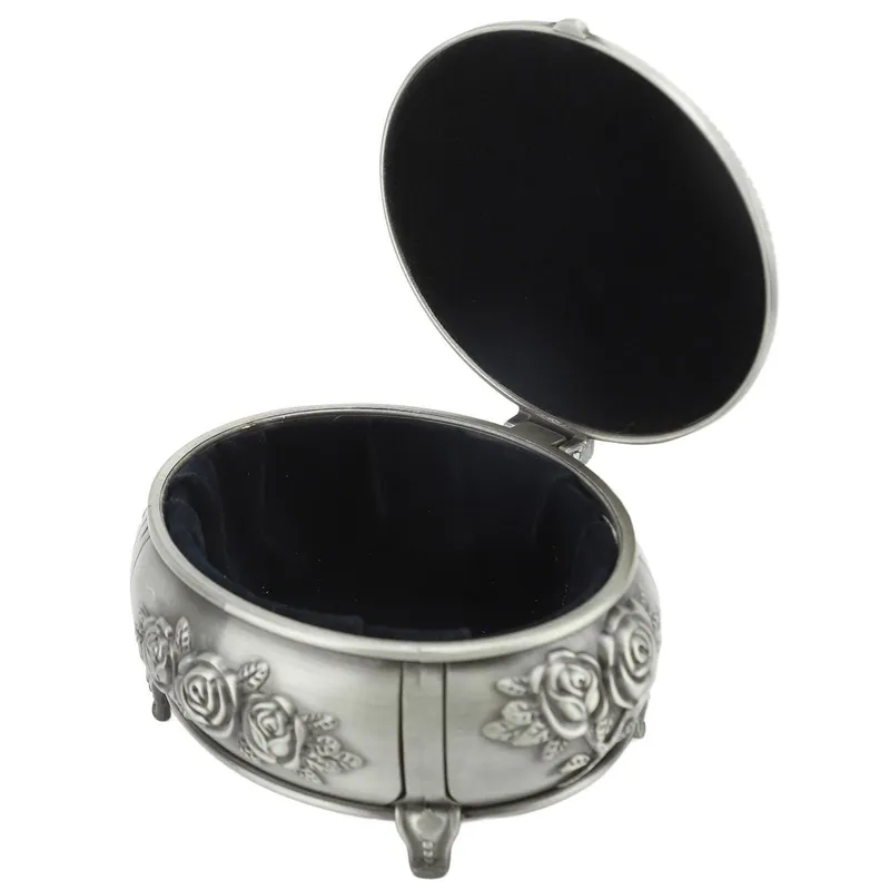 Smyckeskrin Retro Ros Metall Ovalformat Smyckesförvaringslåda Organizer för Ring Halsband Örhängen