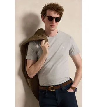 Polo Ralph Lauren för män. 710671438534 Stickat Custom Slim Fit t-shirt grå (XXL), Casual, Bomull, Kort ärm