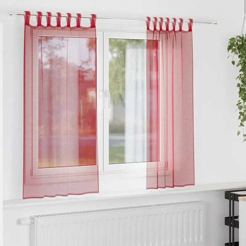 vidaXL Voile gardiner med stångfickor 2 st vinröd (#2624)