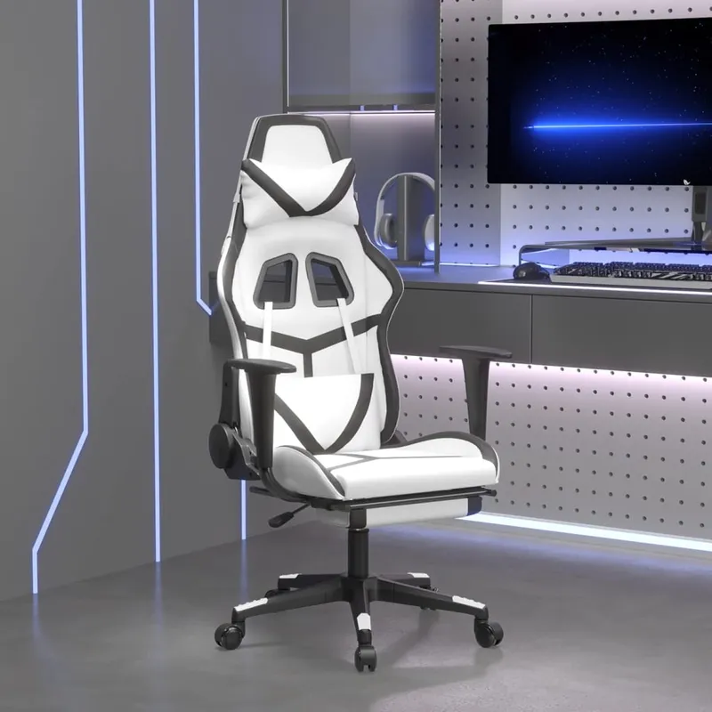 vidaXL Gamingstol med fotstöd vit och svart konstläder #8943