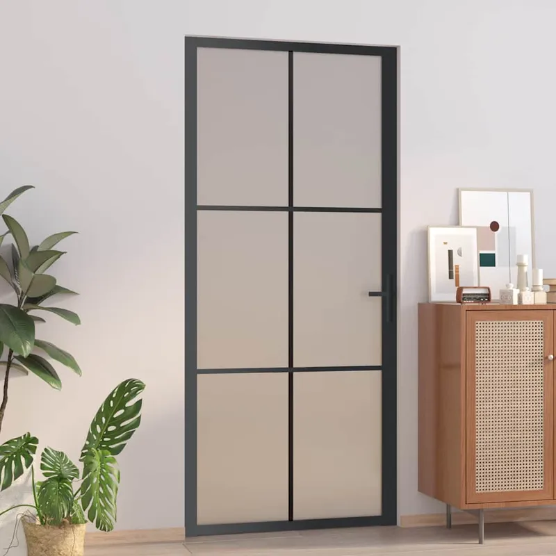 vidaXL Innerdörr 93×201,5 cm svart matt glas och aluminium