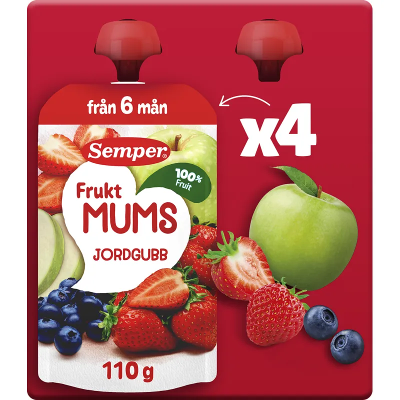 Semper Fruktmums Jordgubb 110 g 4-pack
