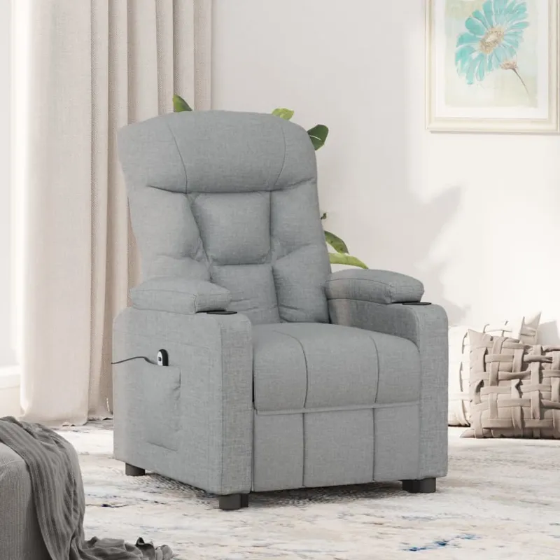 vidaXL Elektrisk reclinerfåtölj ljusgrå tyg (#9734)