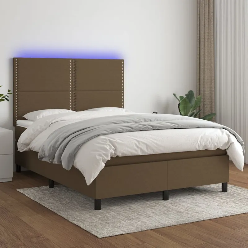 vidaXL Ramsäng med madrass & LED mörkbrun 140×200 cm tyg (#3246)