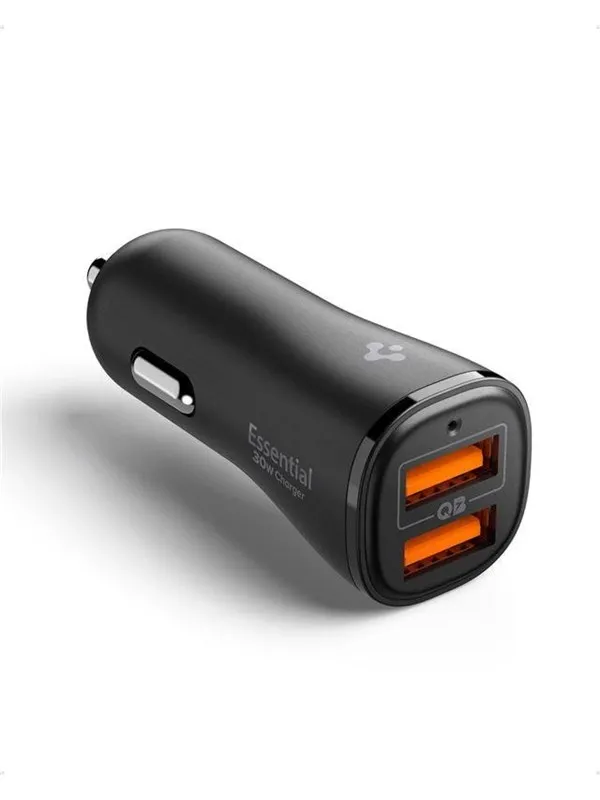 Spigen Essential Billaddare EV302 2-Portars 30W - Svart