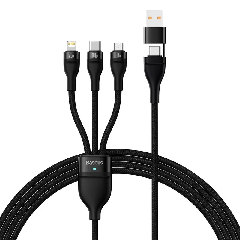 Baseus 3in1 USB cable Flash Series 2 USB-C + micro USB + Lightning 100W 1.2m (black)