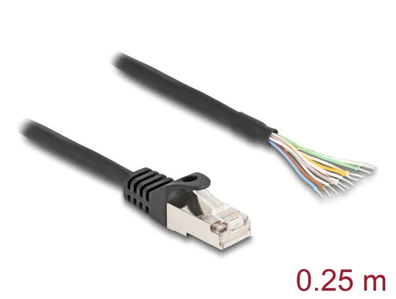 Delock Kabel RJ50 hane till öppna trådändar S/FTP 0,25m – Svart