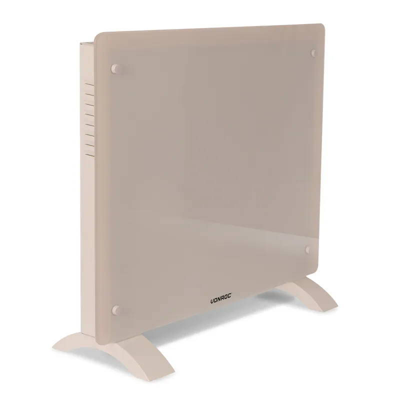 VONROC Elvärmare 1000W - Glaspanel & WiFi | För rum upp till 12 m² | Timer & termostat | Beige