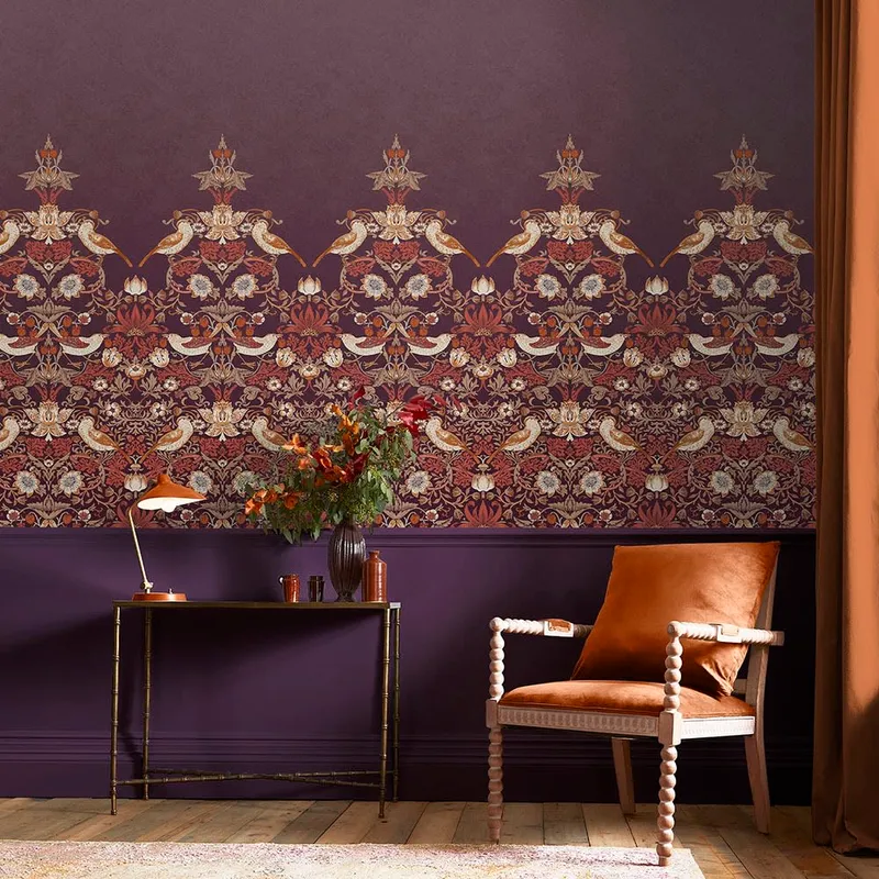 Graham & Brown William Morris At Home 125301 Tapet Strawberry Thief Plum Fixed Size Mural Blå/multi