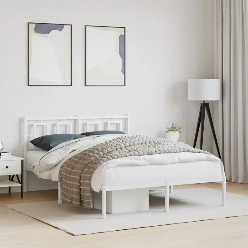 vidaXL Sängram med huvudgavel metall vit 140×190 cm (#5434)