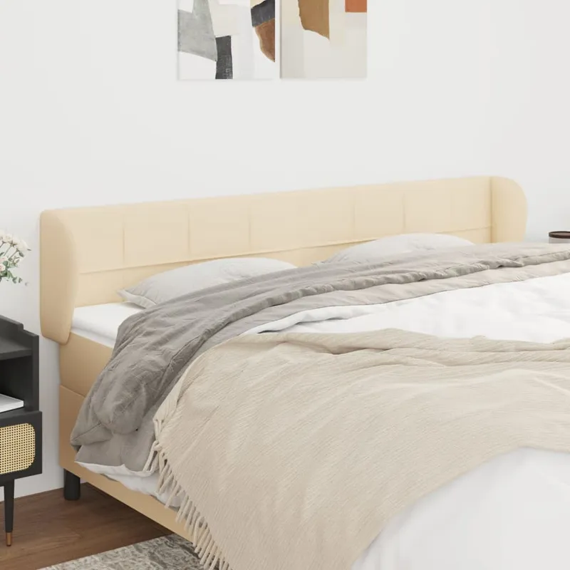 vidaXL Sänggavel med kanter gräddvit 183x23x78/88 cm tyg (#0272)