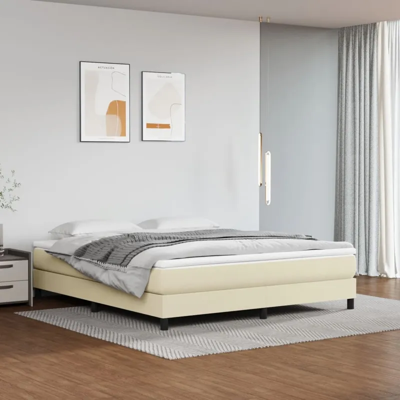 vidaXL Boxspring-sängram gräddvit 180×200 cm konstläder (#3756)