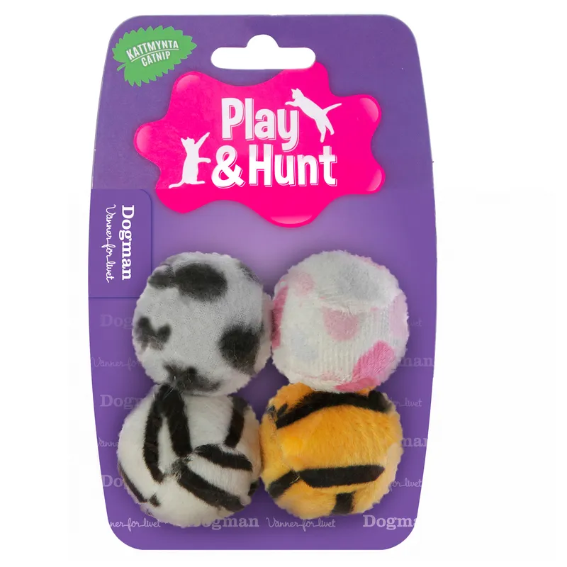 Dogman Cat Toy Plush Covered Ball 4cm (4-Pack Assorted)
