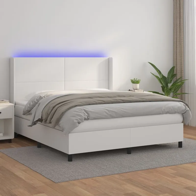 vidaXL Ramsäng med madrass & LED vit 180×200 cm konstläder (#8879)