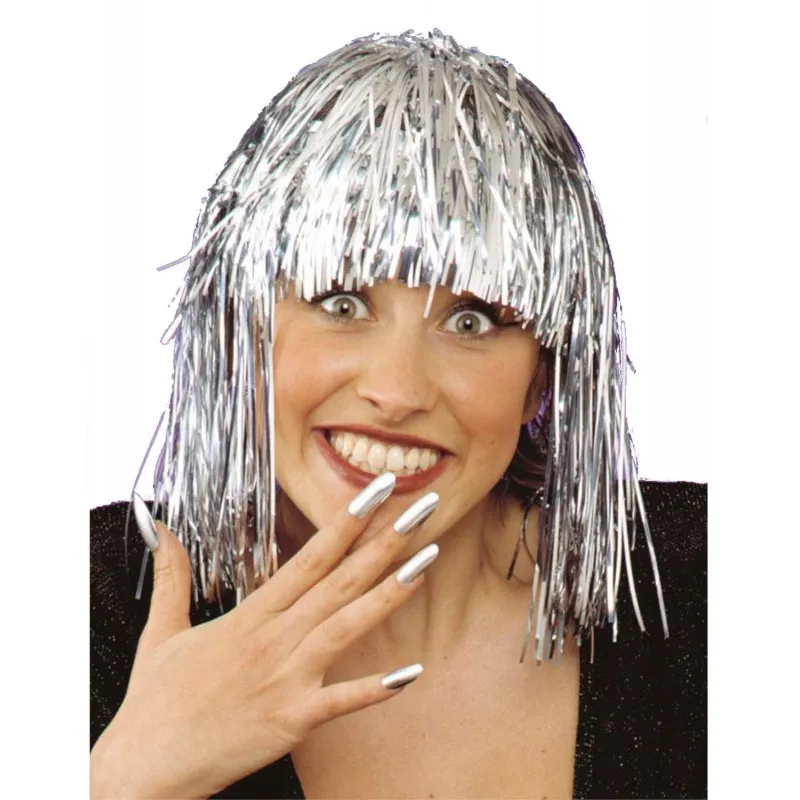 Silver Peruk Glitter Syntetfiber Glamorös Fest Maskerad Unisex One Size