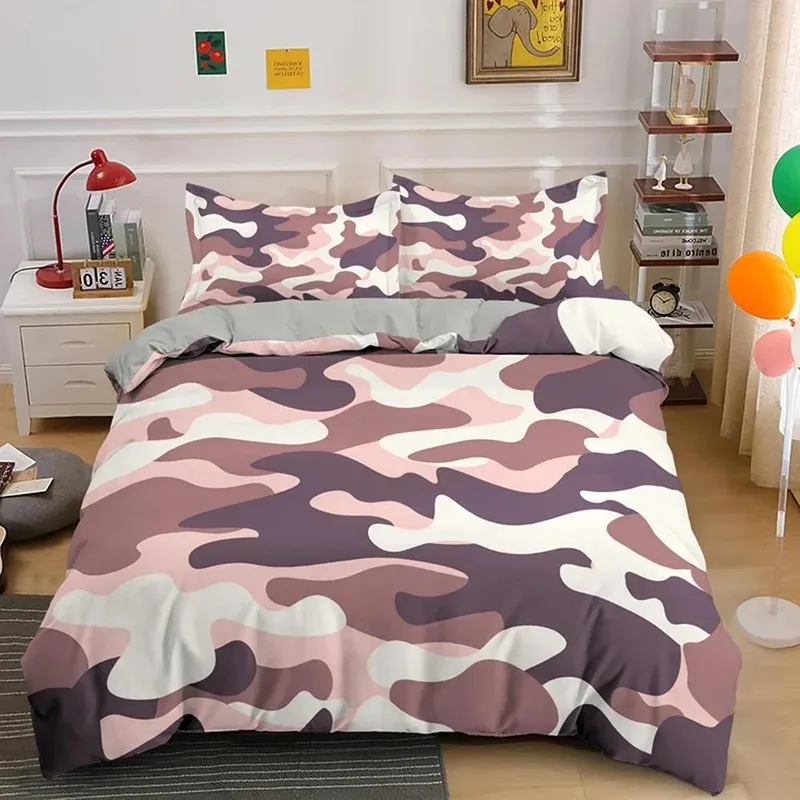 Hjem Tekstil Kul Gutt Jente Barn Voksen Duver Dekkesett Kamuflasje Sengesett King Queen Twin Dynetrekk med putevar 70x133cm 2pcs