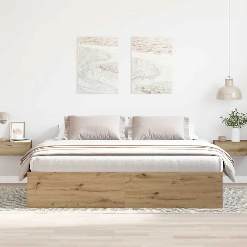 vidaXL Sängram utan madrass hantverksmässig ek 200x200cm