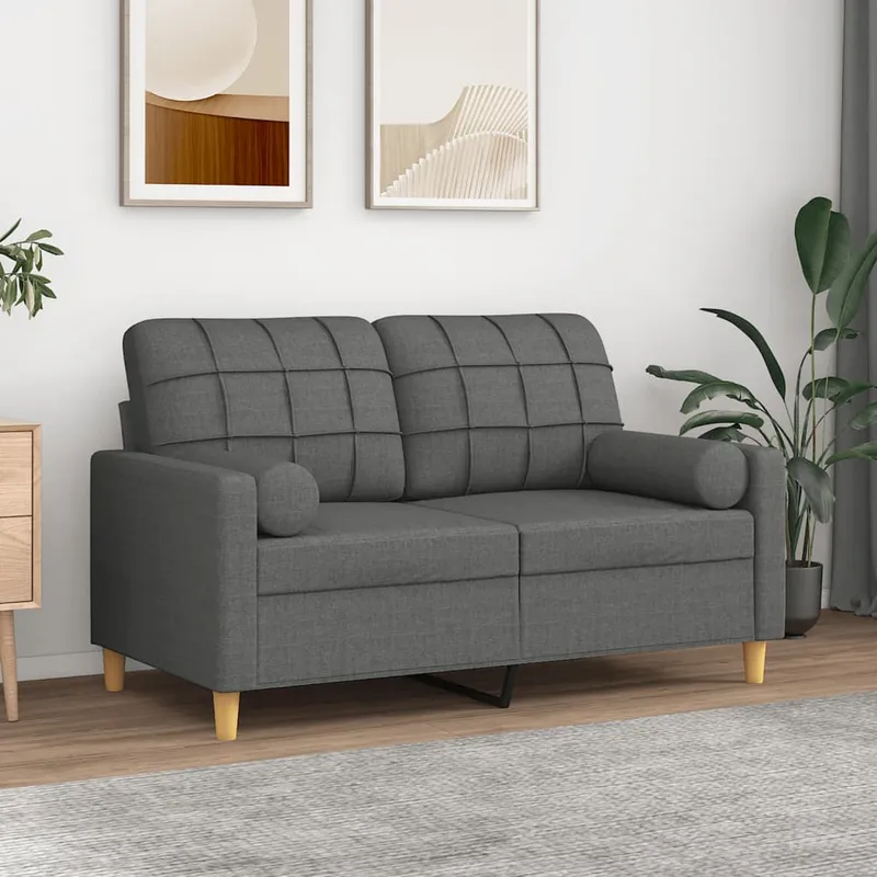 vidaXL 2-sits soffa med prydnadskuddar mörkgrå 120 cm tyg (#7425)