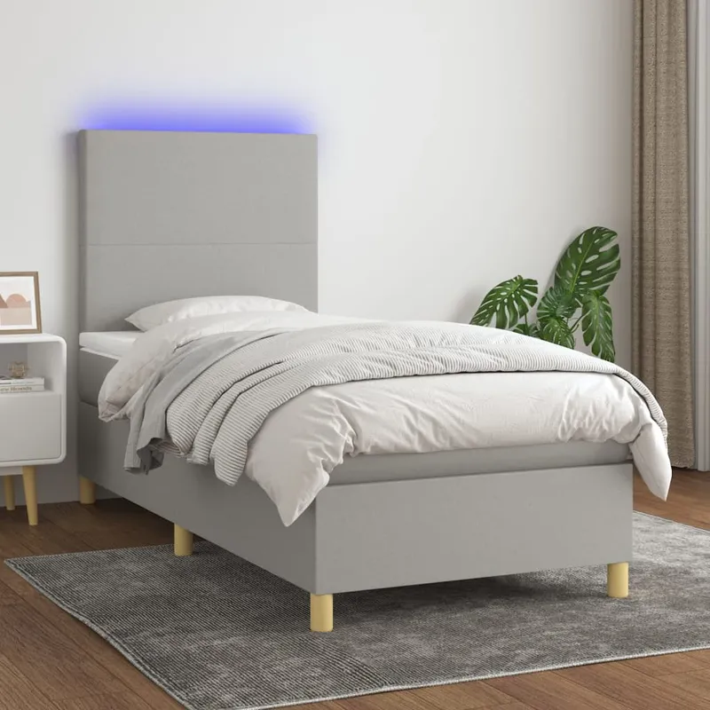 vidaXL Ramsäng med madrass & LED ljusgrå 80×200 cm tyg (#7534)