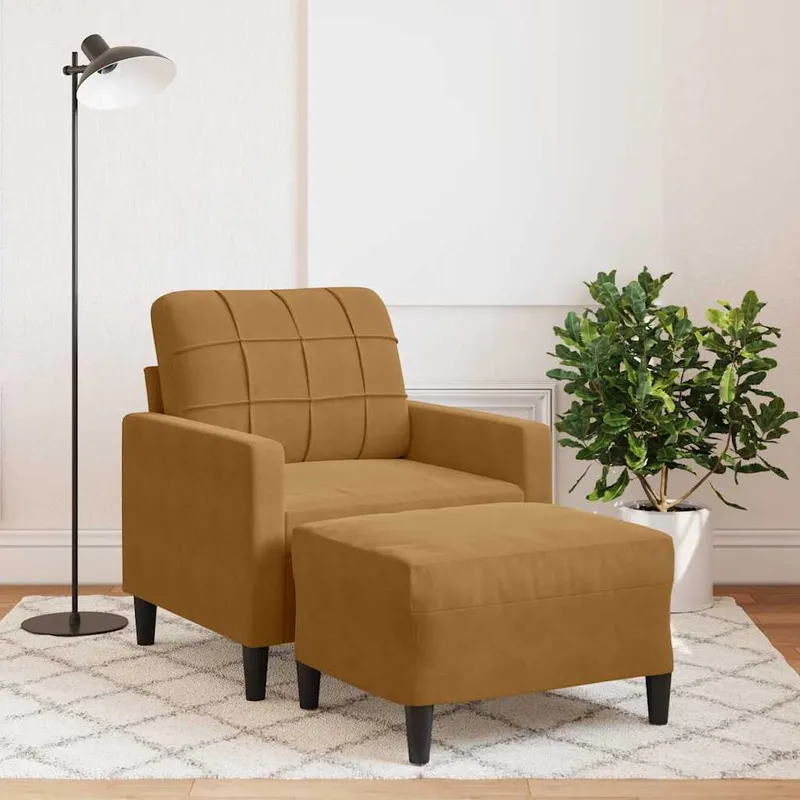 vidaXL Fåtölj med fotpall Brun 60 cm sammet