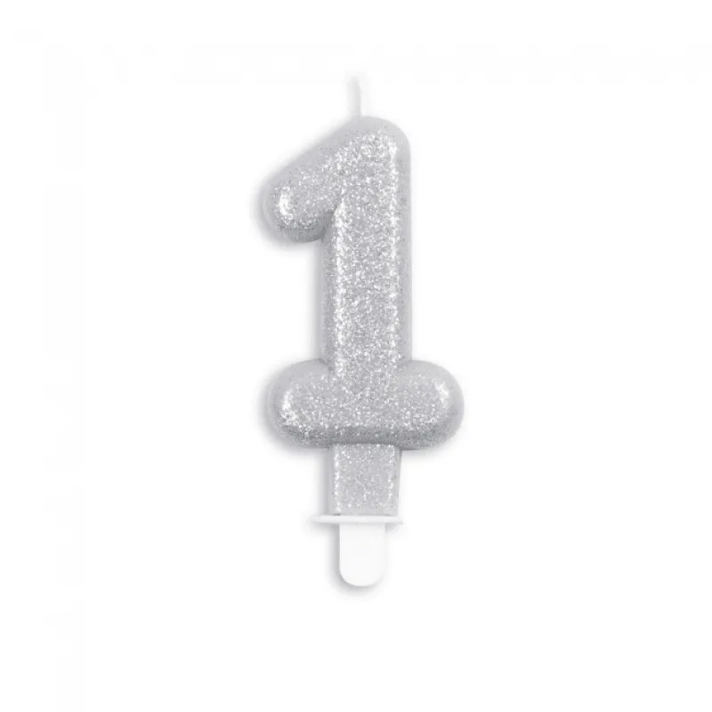 Tårtljus Siffra Glitter Silver – Siffra 1