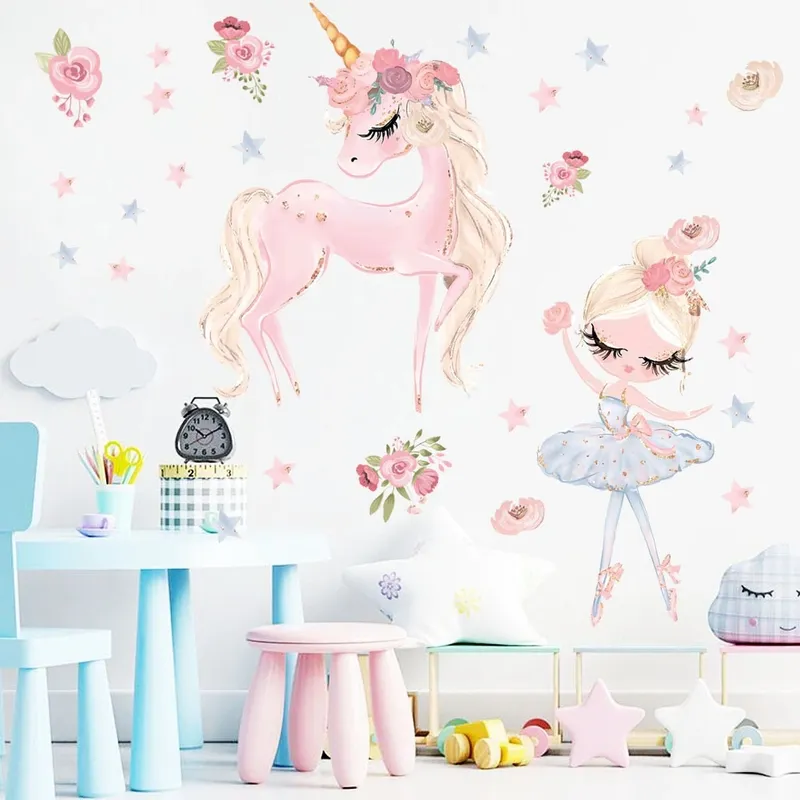 Väggdekal - Ballerina och Unicorn