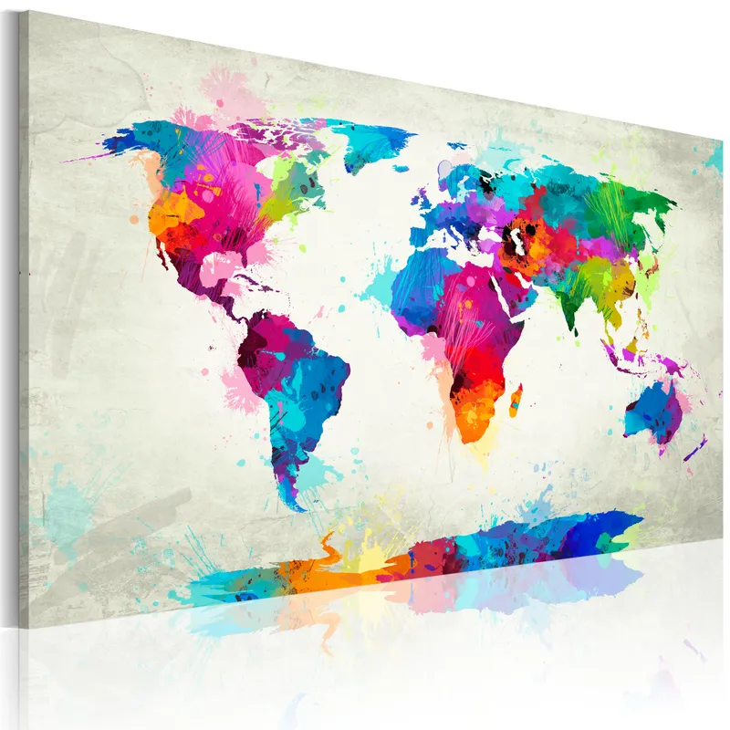 ARTGEIST An Explosion of Colors - Flerfärgad världskarta i tryckt på duk - Flera storlekar 90×60