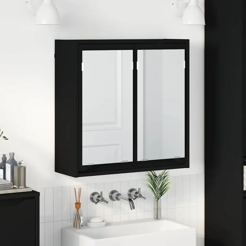 vidaXL Badrumsspegelskåp Svart 60 x 20 x 60 cm Konstruerat trä