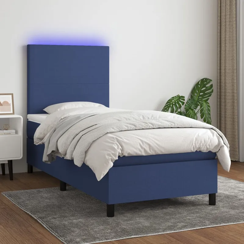 vidaXL Ramsäng med madrass & LED blå 90×190 cm tyg (#2072)
