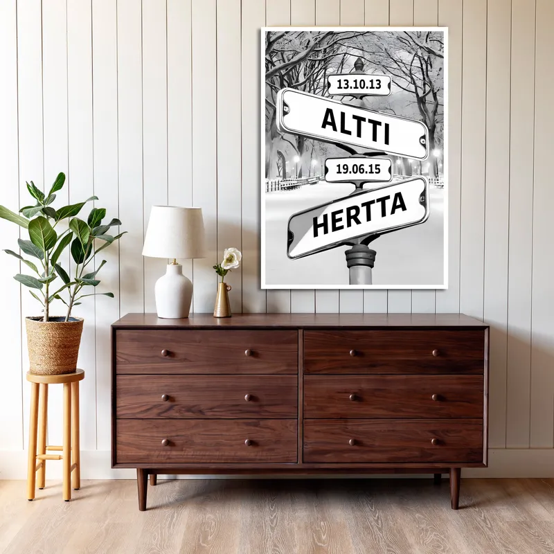 Affisch - Vägskyltar / Personlig med Namn och Datum / Snö