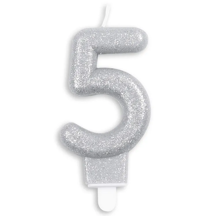 Tårtljus Siffra Glitter Silver – Siffra 5