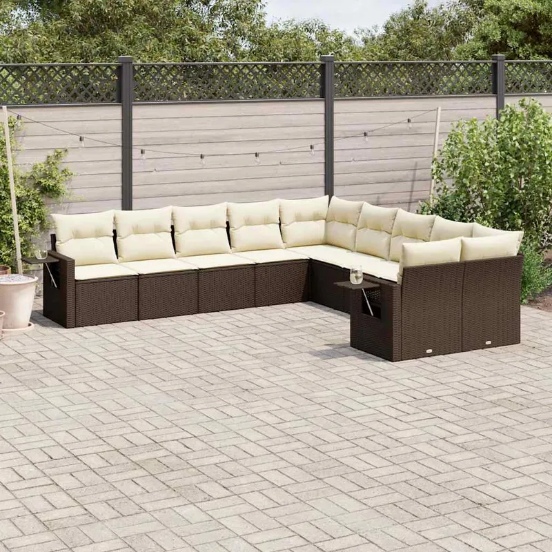 vidaXL Loungegrupp 10 delar med brun dynor konstrotting (#0643)