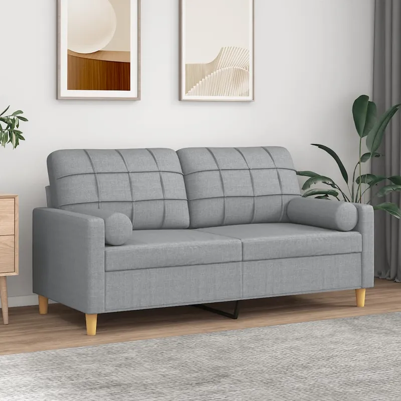 vidaXL 2-sits soffa med prydnadskuddar ljusgrå 140 cm tyg (#7494)