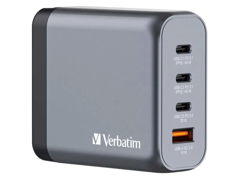 Verbatim power adapter - GaN - 3 x USB-C USB - 140 Watt