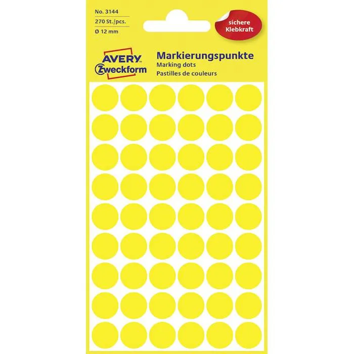 Färgkodningsprick AVERY Ø12mm gul 270/fp