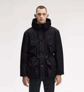 Fred Perry för män. J1315 Parka Partch Pocket svart (XL), Casual, Återvunnen polyester, Hållbar