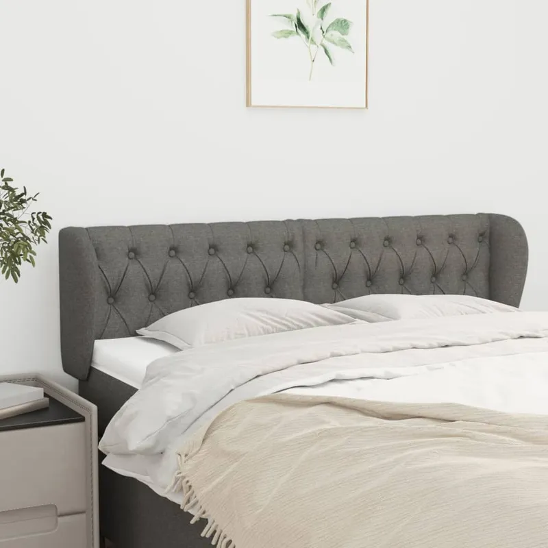 vidaXL Sänggavel med kanter mörkgrå 147x23x78/88 cm tyg (#3433)