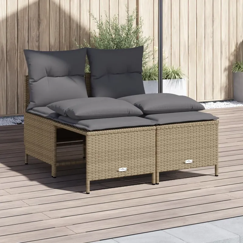 vidaXL Soffgrupp för trädgård med dynor 4 delar beige konstrotting (#2145)