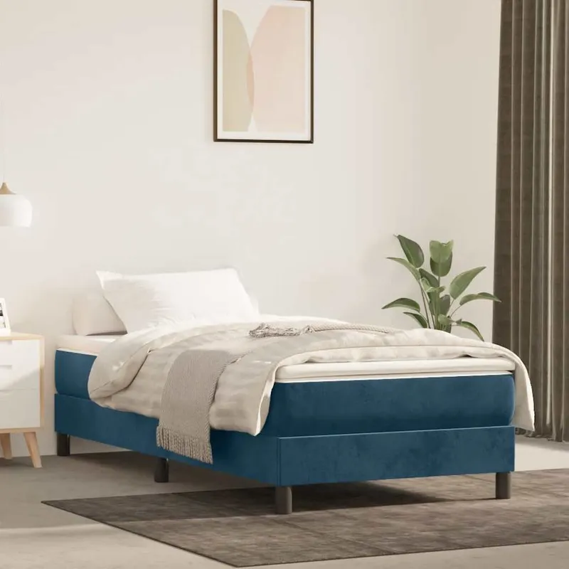 vidaXL Ramsäng med madrass mörkblå 90×190 cm sammet (#8063)