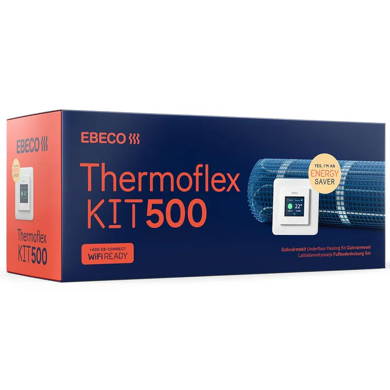Ebeco Thermoflex Kit 500 Värmekabelmatta med självhäftande värmekabelmatta och termostat, 120 W/m² 50 cm x 23 m (1380W)