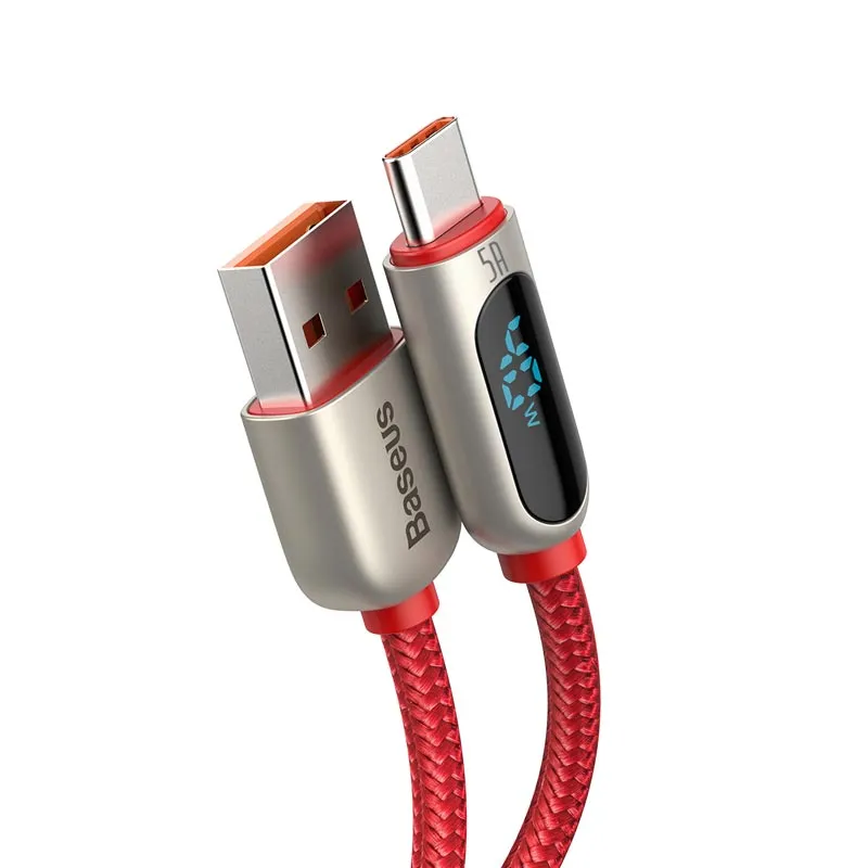 USB till Typ-C 5A-Kabel med display 1 m - Röd
