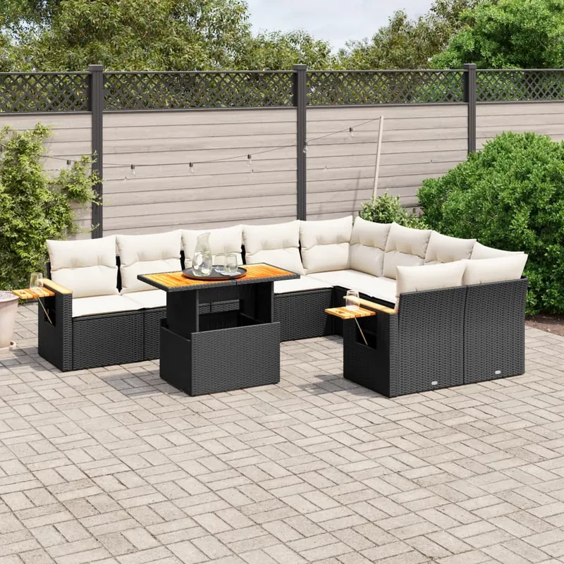vidaXL Loungegrupp 10 delar med svarta dynor konstrotting (#4657)