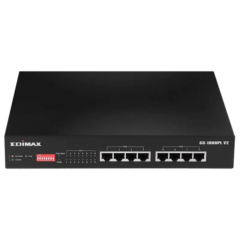Long Range 8-portars Gigabit Ethernet PoE+ Switch med DIP Switch